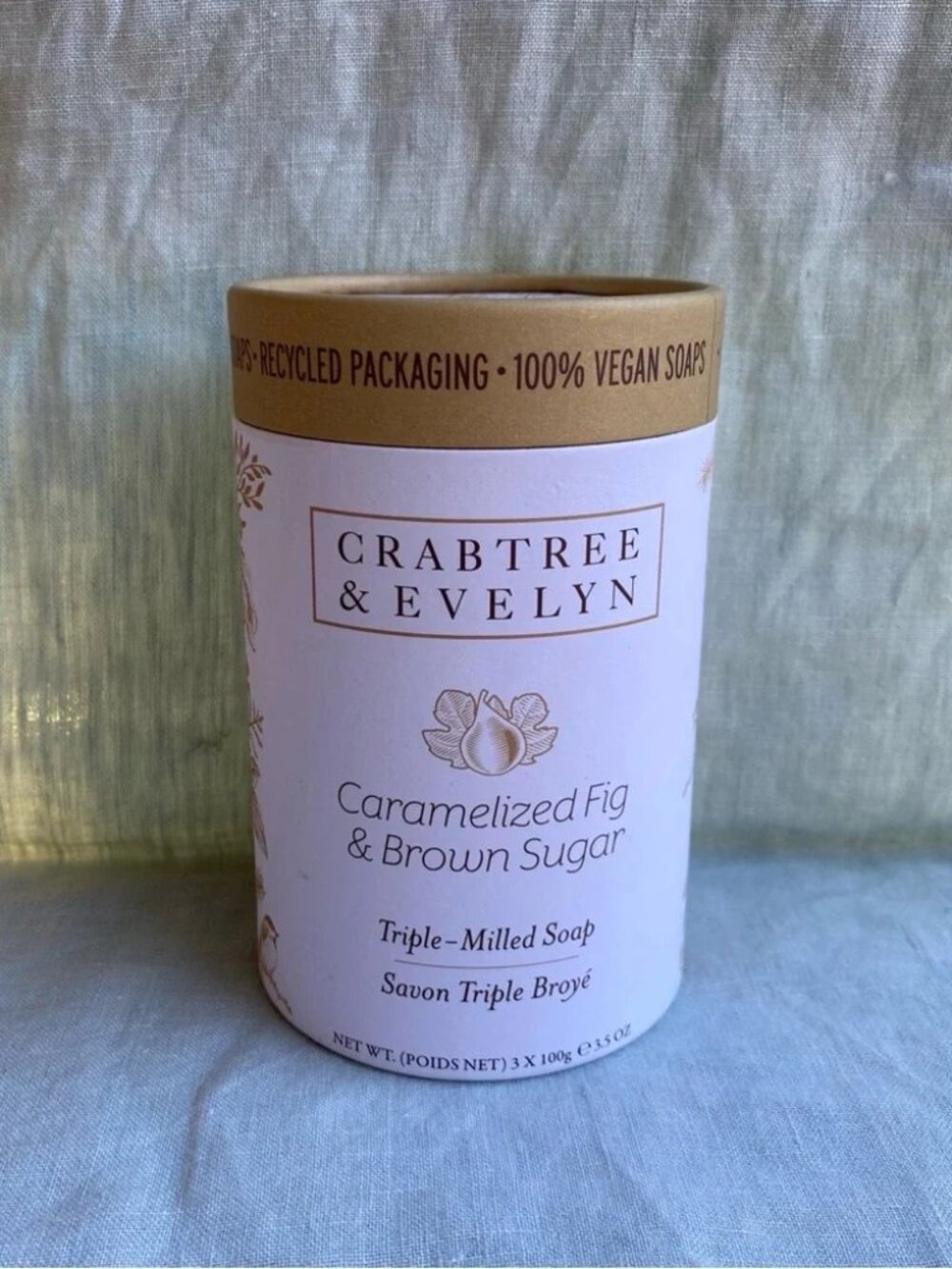 NWT Crabtree & Evelyn set of 3 Carmelized Fig & Brown Sugar soaps 100g each